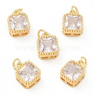 Real 18K Gold Plated Brass Inlaid Cubic Zirconia Charms, with Jump Ring, Long-Lasting Plated, Square, Clear, 9.5x7x4mm, Jump Ring: 4x0.5mm, 2.5mm Inner Diameter(ZIRC-L100-073G-07)