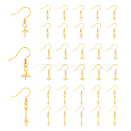 DICOSMETIC 30Pcs 3 Style Rack Plating Brass Earring Hooks, for Half Drilled Beads, Long-Lasting Plated, Lead Free & Cadmium Free, Golden, 21~33.5mm, Pin: 0.6~0.9mm, 10Pcs/style(KK-DC0002-04)