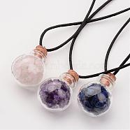 Glass Wishing Bottle Leather Cord Pendant Necklaces, with Natural Gemstone Chip Beads, 16.54 inch(NJEW-JN01614)