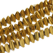 Electroplate Non-magnetic Synthetic Hematite Beads Strands, Triangle, Golden Plated, 4x7x6mm, Hole: 1mm, about 107pcs/strand, 15.7 inch(G-T061-43A)