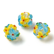 Handmade Lampwork Beads, Flower, Cyan, 12~14mm, Hole: 1.2mm(LAMP-B025-03B-19)