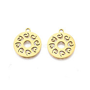 201 Stainless Steel Pendants, Flat Round, Real 18K Gold Plated, 17x15x1mm, Hole: 1.5mm(STAS-N091-135LG)