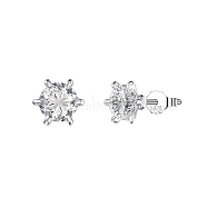 Rhodium Plated 925 Sterling Silver Micro Pave Cubic Zirconia Ear Studs for Women, with S925 Stamp, Diamond, Real Platinum Plated, 5mm(EJEW-P231-03P)
