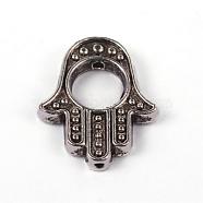 Hamsa Hand/Hand of Fatima/Hand of Miriam Tibetan Style Alloy Bead Frames, Lead Free & Cadmium Free, Antique Silver, 15.7x13x2mm, Hole: 1mm, Inner: 6mm(PALLOY-ZN3606-AS-RS)