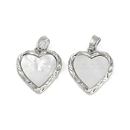 Brass Pave Natural Shell Pendants, Heart Charms with Snap on Bails, Platinum, 17x15x2.5mm, Hole: 4.5x2.5mm(KK-Z078-29P)