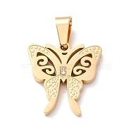 Vacuum Plating 304 Stainless Steel Pendant,
Rhinestone  Butterfly, Golden, 19x18x2mm, Hole: 7.5x4mm(STAS-C045-02G)