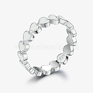 Platinum Rhodium Plated 925 Sterling Silver Heart Finger Rings, with Enamel, White, Inner Diameter: 18mm(FL0127-8)