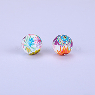 Printed Round with Flower Pattern Silicone Focal Beads, White, 15x15mm, Hole: 2mm(SI-JX0056A-172)