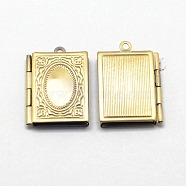 Brass Locket Pendants for Teachers' Day, Photo Frame Charms for Necklaces, Rectangle Book, Golden, 26x19x5mm, Hole: 1mm(KK-M041-07G)