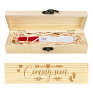 Rectangle Wooden Pregnancy Test Keepsake Box with Lock, Baby Annouced Engraved Case for Grandparents Dad Aunt and Uncle, Blanched Almond, Word, 20x5x3cm(CON-WH0103-009)