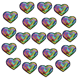 20Pcs Computerized Embroidery Cloth Iron on/Sew on Patches, Costume Accessories, Paillette Appliques, Heart, Colorful, 53x64mm(PATC-CY0001-26B)