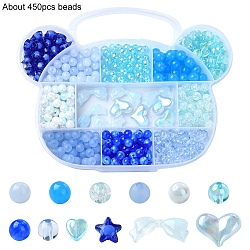 DIY Acrylic Beads Bracelets Jewelry Making Kits, Blue, 8~16.5x0.5~29x0.5~10mm, hole: 1~2mm(DIY-YW0009-25A)