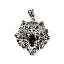 304 Stainless Steel Pendants, Lion, Antique Silver, 47x41x12mm, Hole: 10x7mm(STAS-E058-09AS)