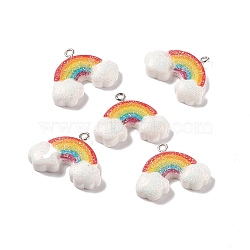 Opaque Resin Pendants, with Platinum Tone Iron Loops and Glitter Powder, Rainbow with Cloud, Colorful, 22x28x6mm, Hole: 2mm(RESI-G040-D03-B)