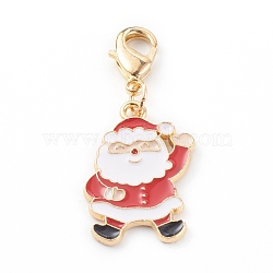 Christmas Themed Alloy Enamel Pendants, with Brass Lobster Claw Clasps, Santa Claus, Colorful, 37mm(HJEW-JM00457-02)