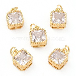 Real 18K Gold Plated Brass Inlaid Cubic Zirconia Charms, with Jump Ring, Long-Lasting Plated, Square, Clear, 9.5x7x4mm, Jump Ring: 4x0.5mm, 2.5mm Inner Diameter(ZIRC-L100-073G-07)