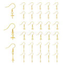 DICOSMETIC 30Pcs 3 Style Rack Plating Brass Earring Hooks, for Half Drilled Beads, Long-Lasting Plated, Lead Free & Cadmium Free, Golden, 21~33.5mm, Pin: 0.6~0.9mm, 10Pcs/style(KK-DC0002-04)