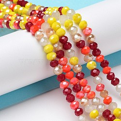 Glass Beads Strands, Faceted, Rondelle, Yellow, 4~4.5x3.5mm, Hole: 1mm, about 121~127pcs/strand, 16.61inch~17.20 inch(42.2~43.7cm)(X-EGLA-A034-M4mm-01)