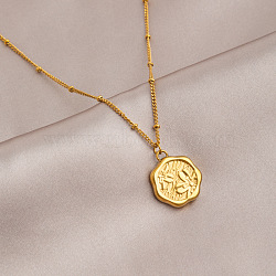 Titanium Steel Flower Pendant Necklace with Satellite Chains, Golden, 16.14~19.69 inch(41~50cm) (PW-WG93161-01)