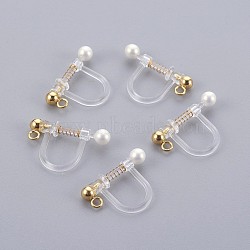 Plastic Clip-on Earring Findings, with Shell Pearl and 316 Surgical Stainless Steel Findings, Real 18k Gold Plated, 17.5x11.5x3mm, Hole: 1.4mm(STAS-P221-24G)