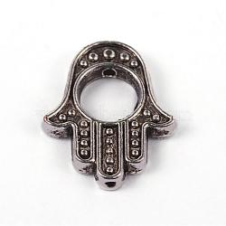 Hamsa Hand/Hand of Fatima/Hand of Miriam Tibetan Style Alloy Bead Frames, Lead Free & Cadmium Free, Antique Silver, 15.7x13x2mm, Hole: 1mm, Inner: 6mm(PALLOY-ZN3606-AS-RS)