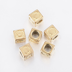304 Stainless Steel Large Hole Letter European Beads, Horizontal Hole, Cube with Letter.Q, Golden, 8x8x8mm, Hole: 5mm(STAS-H428-01G-Q)