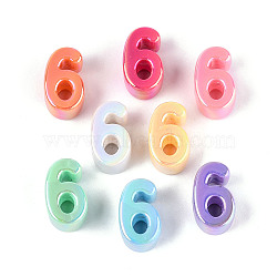 UV Plating Opaque Acrylic European Beads, Large Hole Iridescent Beads, Iridescent, Number 6, Mixed Color, 21~24x12~14x10.5~12mm, Hole: 6mm(PACR-T017-10F)