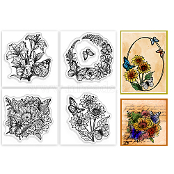 4Pcs 4 Styles PVC Stamp, for DIY Scrapbooking, Butterfly, 55x55mm, 1pc/style(DIY-WH0487-0075)