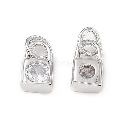 Brass Micro Pave Clear Cubic Zirconia Charms, with Jump Ring, Lock Charm, Platinum, 9x5x3mm, Hole: 3.4mm(KK-E068-VB225)