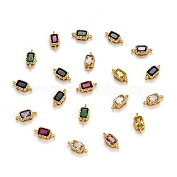 Real 18K Gold Plated Brass Micro Pave Cubic Zirconia Links Connectors, Long-Lasting Plated, Rectangle, Mixed Color, 11.9x5.2x3.5mm, Hole: 1.2mm(ZIRC-L100-009G)