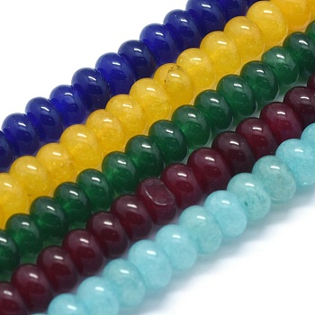 Natural Jade Beads Strands, Dyed, Rondelle, Mixed Color, 8x5mm, Hole: 1mm, about 74pcs/strand, 15.15 inch(38.5cm)