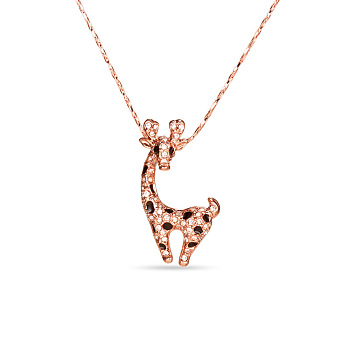Chic Real Gold Plated Brass Pendant Necklace, with Micro Pave Zirconia Giraffe Pendant(Chain Extenders Random Style), Rose Gold, 17.7 inch