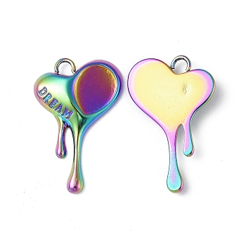Ion Plating(IP) 304 Stainless Steel Pendant Cabochon Settings, Melting Heart Charm, Rainbow Color, Teardrop Tray: 8x6mm, 22x14.5x3mm, Hole: 1.8mm