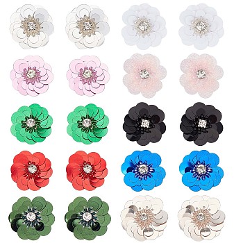 20Pcs 10 Colors Flower Shape PVC Sequin/Paillette Beading Appliques, Sew on Ornament Accessories, for DIY Clothes, Bag, Shoes Decoration, Mixed Color, 29~30x6mm, 2pcs/color