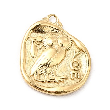 Ion Plating(IP) 304 Stainless Steel Pendants, Athenian Tetradrachm Coin Charms, Golden, 22x18x2.5mm, Hole: 1.5mm