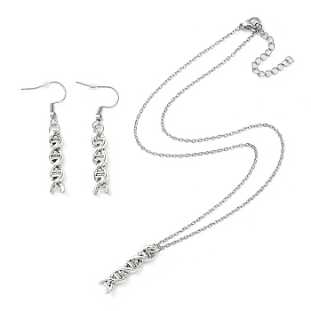 DNA Double Helix Alloy Pendant Necklaces & Danhle Earrings Jewelry Sets, with 304 Stainless Steel Cable Chains and Earring Pins, Antique Silver & Stainless Steel Color, 15.9 inch(40.4cm), 50x6.5mm