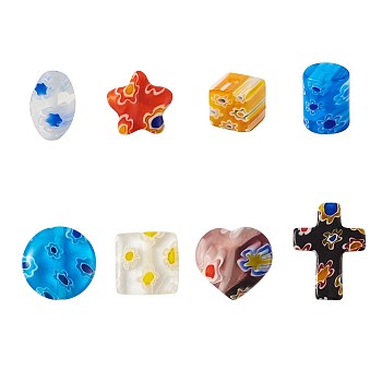 Millefiori Glass Beads, Mixed Shapes, Mixed Color, 11x7x3cm, 165pcs/box