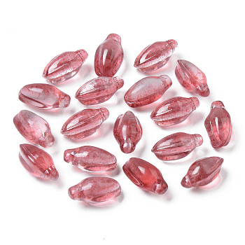 Transparent Spray Painted Glass Pendants, Bud, Indian Red, 15x8.5x7.5mm, Hole: 1.2mm