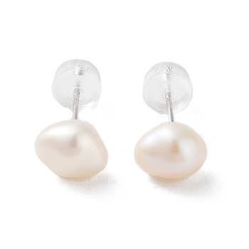 Natural Pearl Stud Earrings for Women, with Sterling Silver Pins, PeachPuff, 7.5~8x8.5~9mm