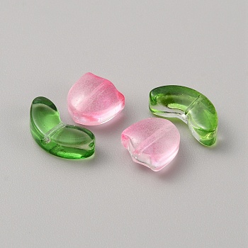 Handmade Lampwork Beads, Flower and Leaf, Hot Pink, 9x9x5.5mm, Hole: 1mm, 10 set/bag