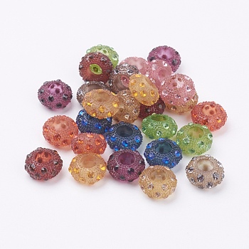 Resin Rhinestone European Beads, Large Hole Beads, Rondelle, Mixed Color, 13x7mm, Hole: 6mm