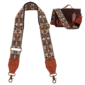 Ethnic Style Polyester Adjustable Bag Straps, with Alloy Swivel Clasps, Black, 83~153.5cm