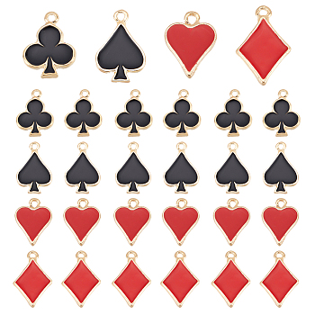 40Pcs 4 Style Alloy Enamel Pendants, Playing Cards Style, Golden, Heart & Spade & Club & Diamond, Mixed Color, 17~20x12~20x2mm, Hole: 1.8mm, 10pcs/style