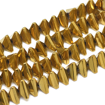 Electroplate Non-magnetic Synthetic Hematite Beads Strands, Triangle, Golden Plated, 4x7x6mm, Hole: 1mm, about 107pcs/strand, 15.7 inch