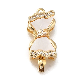 Brass Micro Pave Clear Cubic Zirconia Box Clasps with Acrylic, Bowknot, Real 18K Gold Plated, 24x10x7mm, Hole: 1.5mm