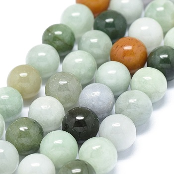 Natural Jadeite Beads Strands, Round, 10mm, Hole: 1.5mm, about 39~41pcs/strand, 14.96 inch(38cm)