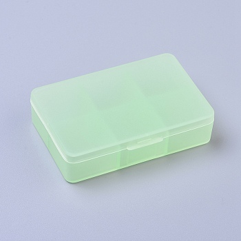 Plastic Boxes, Bead Storage Containers, 6 Compartments, Rectangle, Light Green, 8.5x5.8x2.1cm, compartment: 2.5x2.5cm, 6 Compartments/box
