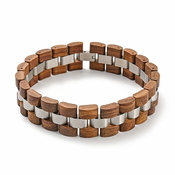 Wooden Watch Band Bracelets for Women Men, with 304 Stainless Steel Clasp, Sienna, 9-5/8 inch(24.5cm)