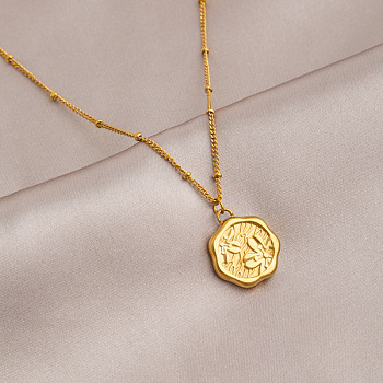 Titanium Steel Flower Pendant Necklace with Satellite Chains, Golden, 16.14~19.69 inch(41~50cm) 