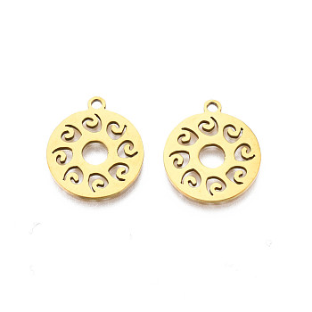 201 Stainless Steel Pendants, Flat Round, Real 18K Gold Plated, 17x15x1mm, Hole: 1.5mm